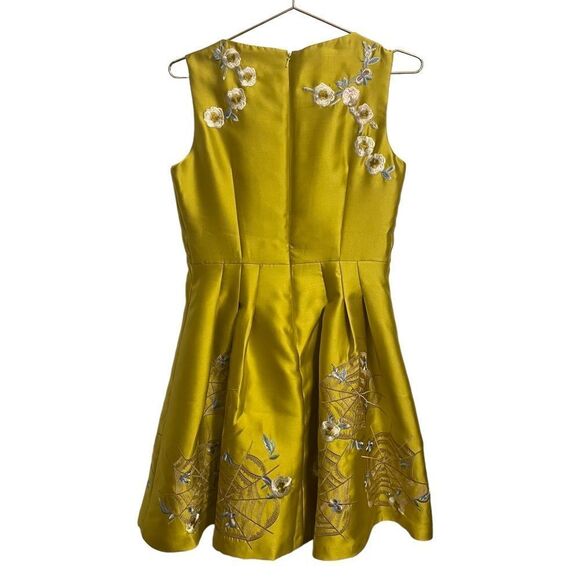 ESME VIE Silk Blend Yellow Gold Sleeveless Embroidered Dress Size 8 - Picture 9 of 10
